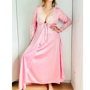 Vintage Lily of France Peignoir set Pink Nylon Union Made Wedding Night S Petite